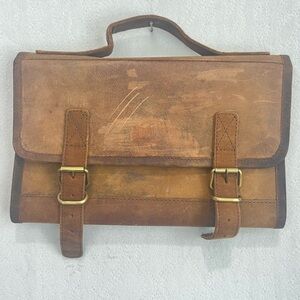 Vintage KomalC Leather Messenger Toiletry Travel Dopp Bag Tri-fold Pockets